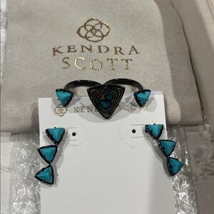 Kendra Scott Turquoise Triangle Ring and Ear Climbers Set